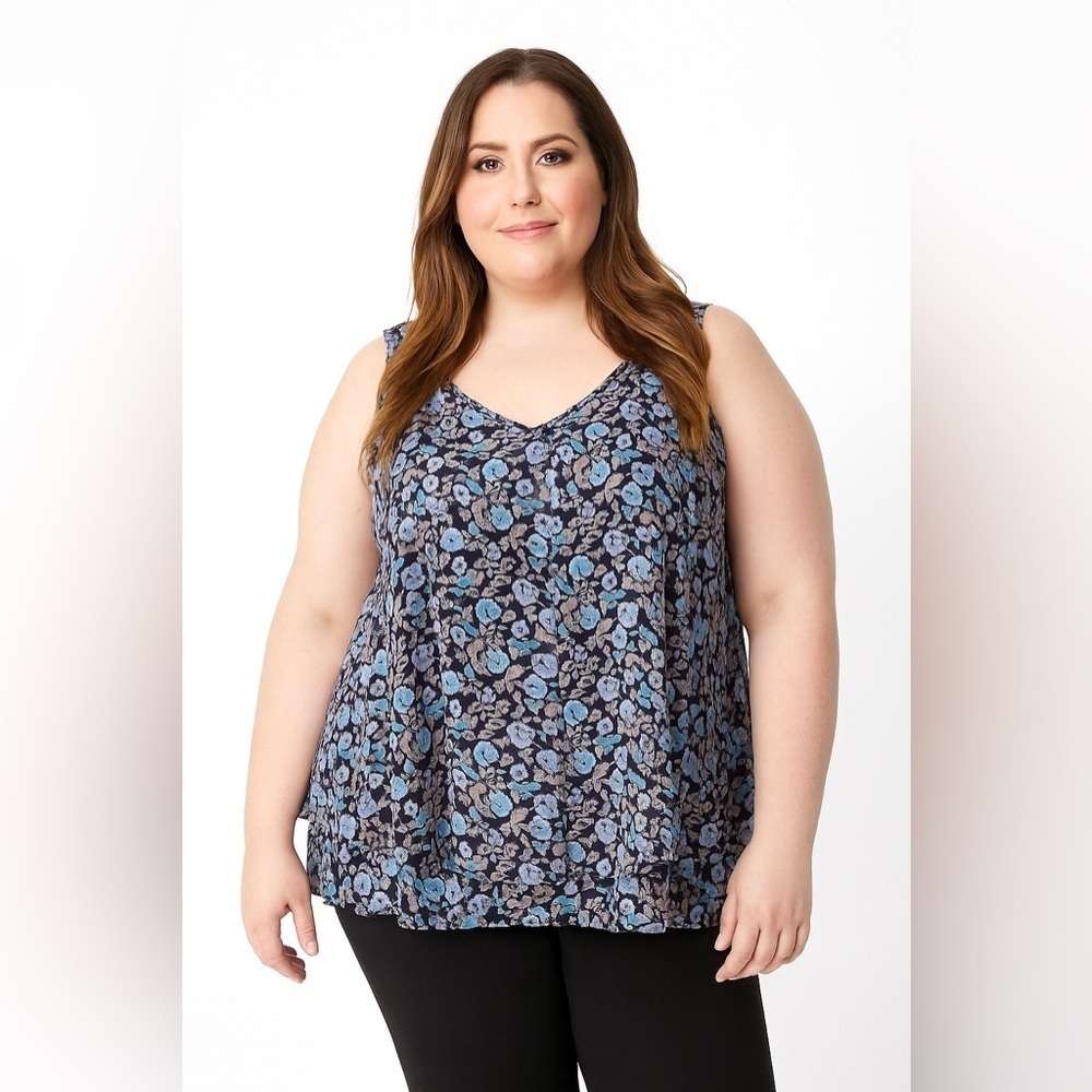 Lane Bryant Size 30/32 Swing Double Layer Floral Chiffon Tank Sleeveless Top